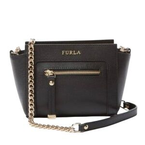 Furla Genevra Black/Nero Mini Crossbody Bag with Gold Chain.